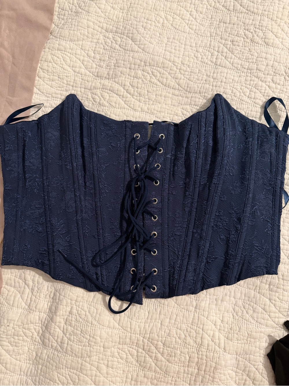 Navy Lace-Up Corset Top - Navy
